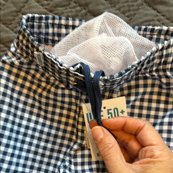 NWT Rugged Butts Blue and White Gingham Swim Trunks Baby 3-6 Mo - Picture 5 of 5